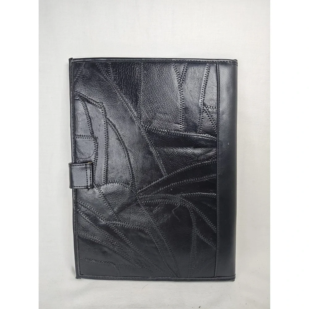 Vintage London Fog Black Leather Patchwork Portfolio Padfolio Organizer Case